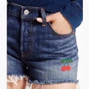 Levi’s 501 Cuttoff Jean Shorts w/ Cherry Embroidery
